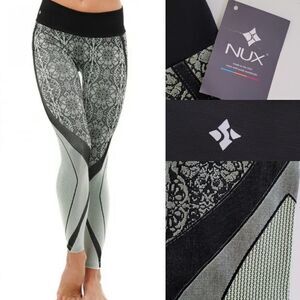 NEW NUX SMALL XS GREEN BLACK ACTIVE LEGGINGS RUNNING YOGA NET